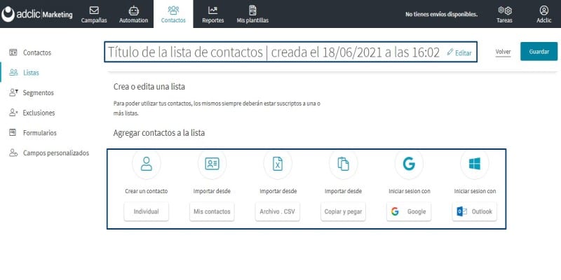 Cargar lista de contactos