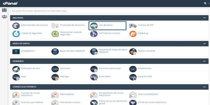liberar espacio en disco cpanel