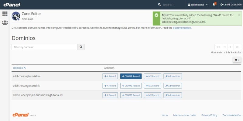 editor de zona dns avanzado cpanel