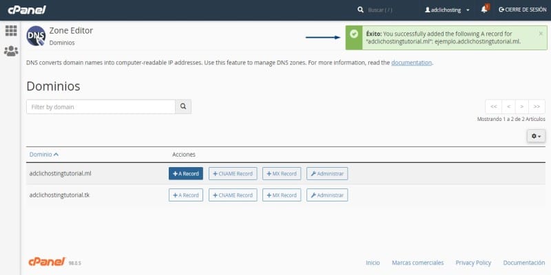 editor de zona dns avanzado cpanel