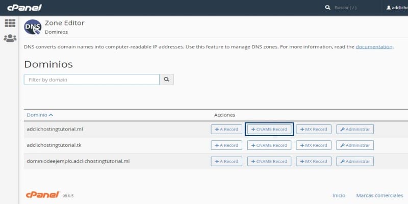 editor de zona dns avanzado cpanel