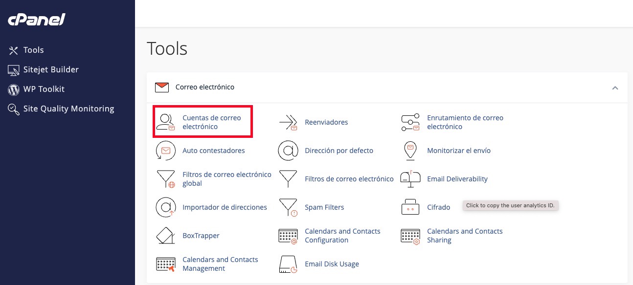 Ingresar a Cuentas de Correo en cPanel