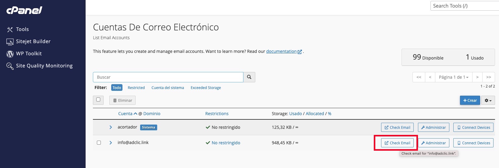 Verificar email con cPanel