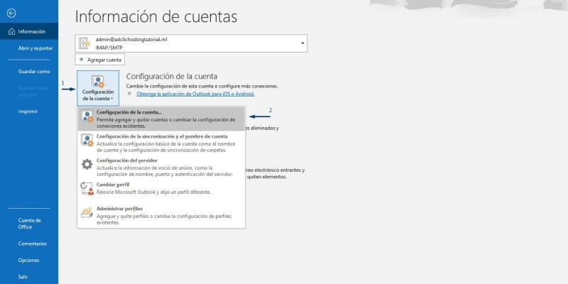 Configurar correo de cPanel en Outlook