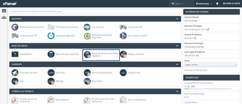 Asistente de bases de datos MySQL