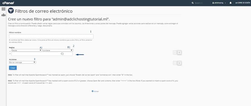 Filtros de correo electronico