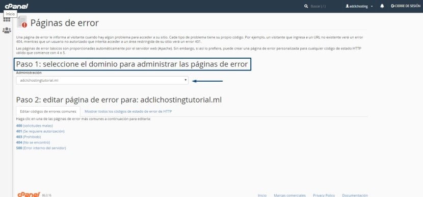 Páginas de error