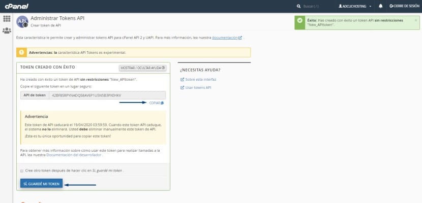 Administrar tokens API