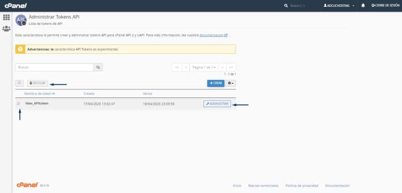 Administrar tokens API
