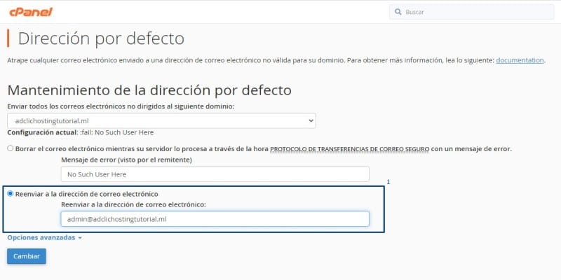correo predeterminado cpanel