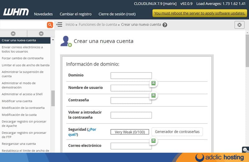 Cómo crear una nueva cuenta de Hosting cPanel en WHM