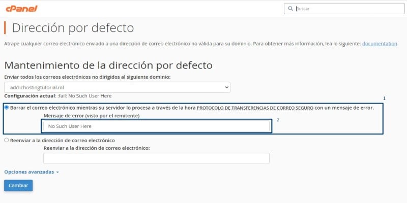correo predeterminado cpanel