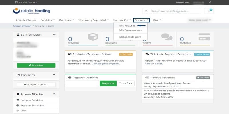 facturas generadas en AdclicHosting