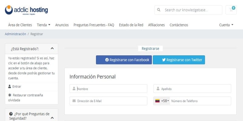 Registrarse en adclichosting