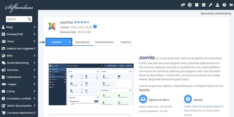 instalar joomla en cpanel