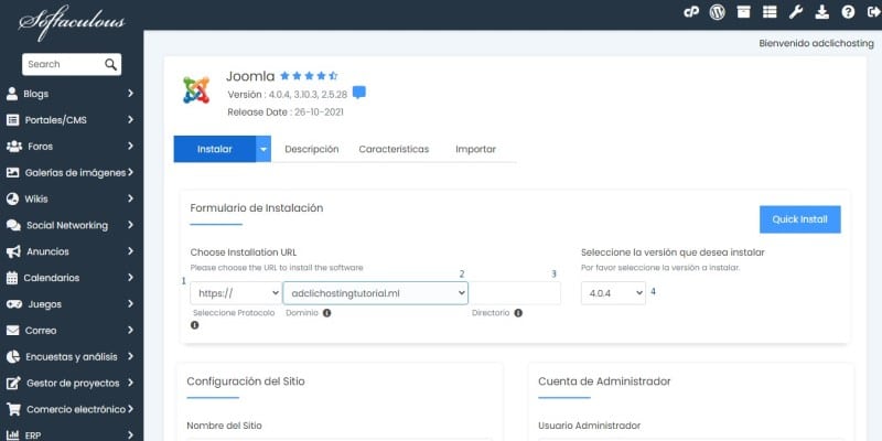 instalar joomla en cpanel