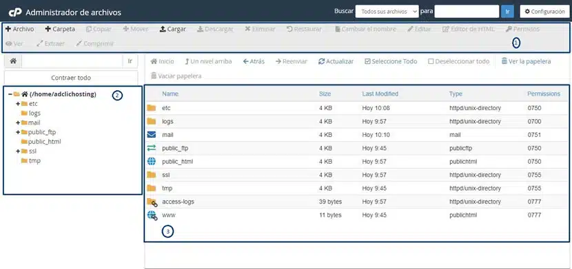 Administrador de Archivos cPanel