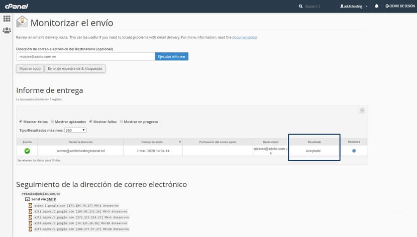Monitorizar el envío