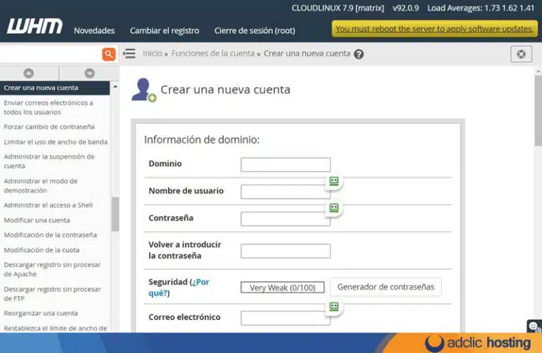 Cómo crear una nueva cuenta de Hosting cPanel en WHM